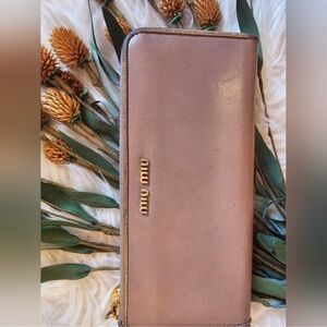 Blush Leather Wallet with Gold Logo